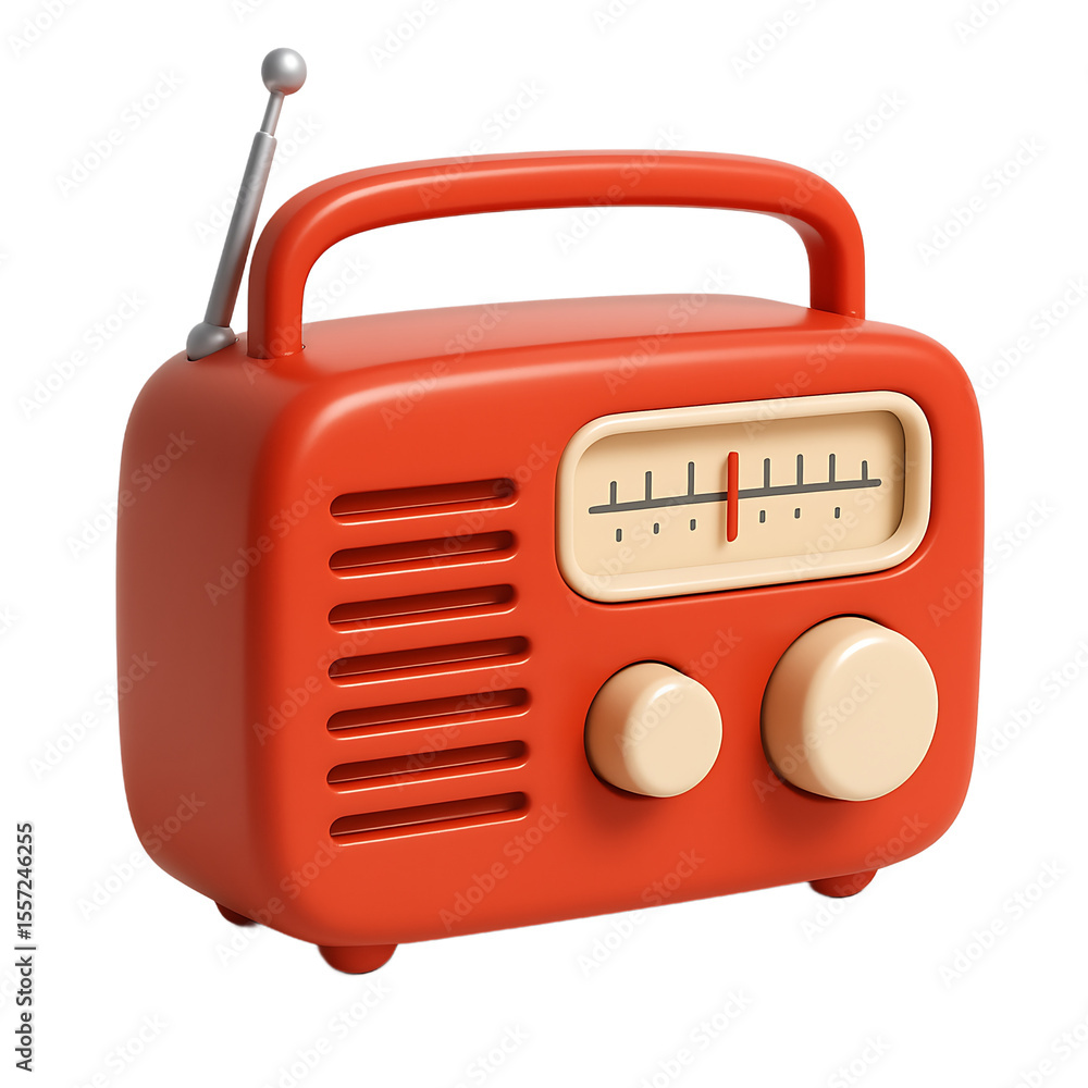 Fototapeta premium 3D Retro Red Radio Icon – Vintage Portable Audio Device