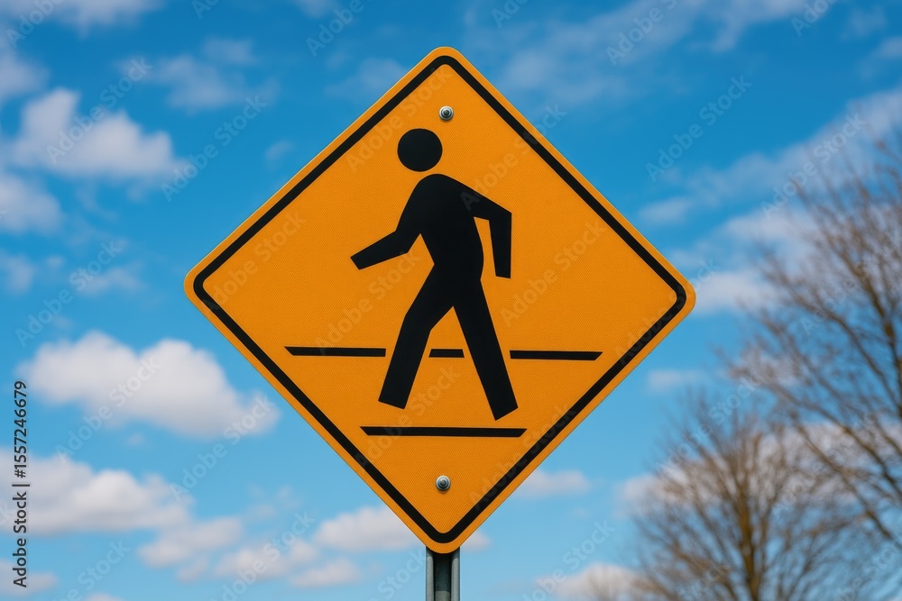 Street Pedestrian Sign with Bright Colors and Nature Backdrop Street Pedestrian Sign with Bright Colors and Nature Backdrop