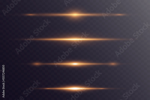 Horizontal linear rays, explosion of glitter. Golden flashes of light, glowing line.Vector.EPS 10.