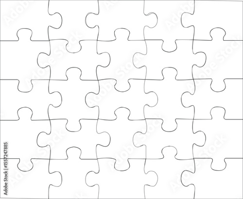 Puzzle template on a white background of 5 by 5 pieces. Mockup for printing a composite jigsaw puzzle vector drawing.