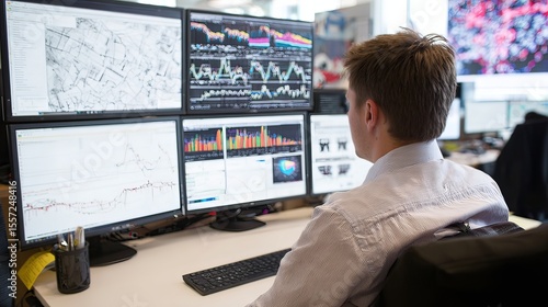 Wallpaper Mural data analyst reviewing graphs on multiple monitors Torontodigital.ca