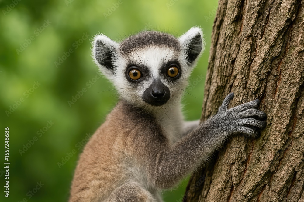 Obraz premium Close-up of a ring-tailed lemur's face