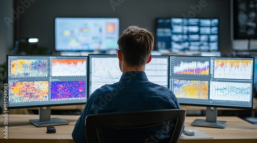 Wallpaper Mural data analyst reviewing graphs on multiple monitors Torontodigital.ca