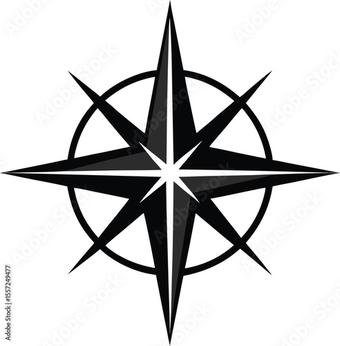 Eight-Pointed Star Compass Rose Vector Illustration