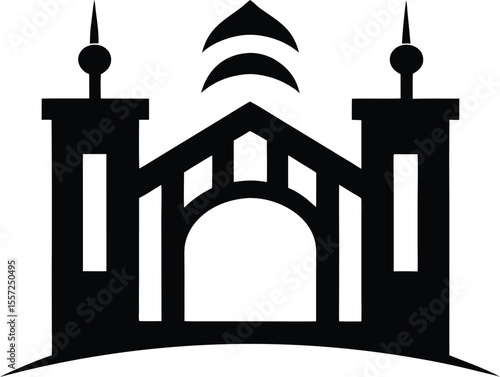 Elegant Black and White Vector Illustration of a Grand Building with Wifi Symbol