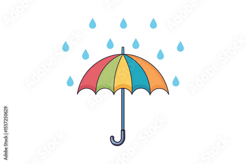 Cute umbrella with rain drops vector illustration, pastel weather design, soft and clean flat art style for children’s room decor, web backgrounds, seasonal graphics, and print use
