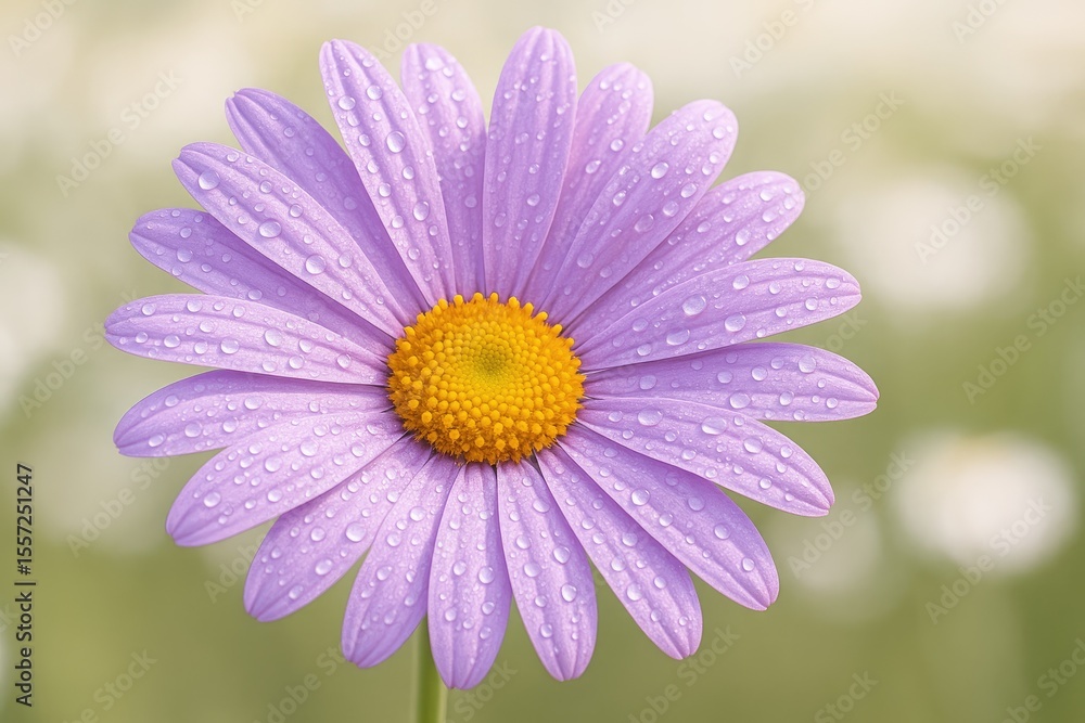 Obraz premium Violet Shasta daisy adorned with morning dew