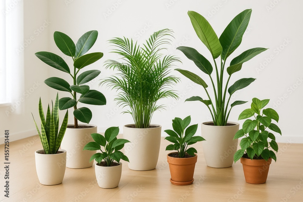 Indoor potted plants creating a lush green environment Indoor potted plants creating a lush green environment