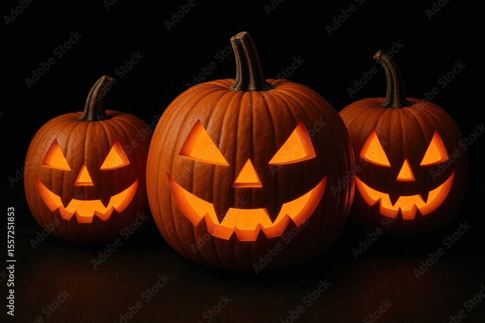 Fototapeta premium Autumnal Still Life with Jack-o'-Lanterns and Carved Designs for Halloween