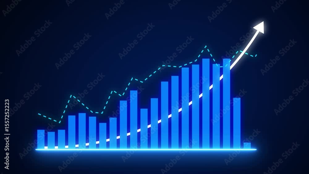 Business growth graph concept in allusive graph chart showing marketing sales profit increasing to future target . Excellent financial status of corporate business rise up trending