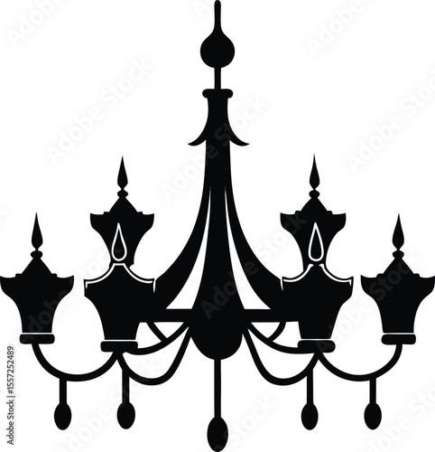 Elegant Black Silhouette Chandelier Vector Illustration for Interior Design