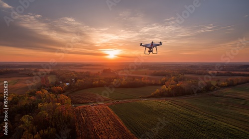 Wallpaper Mural drone flying over farmland at sunset Torontodigital.ca