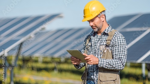 Wallpaper Mural engineer using tablet to inspect solar panel field Torontodigital.ca
