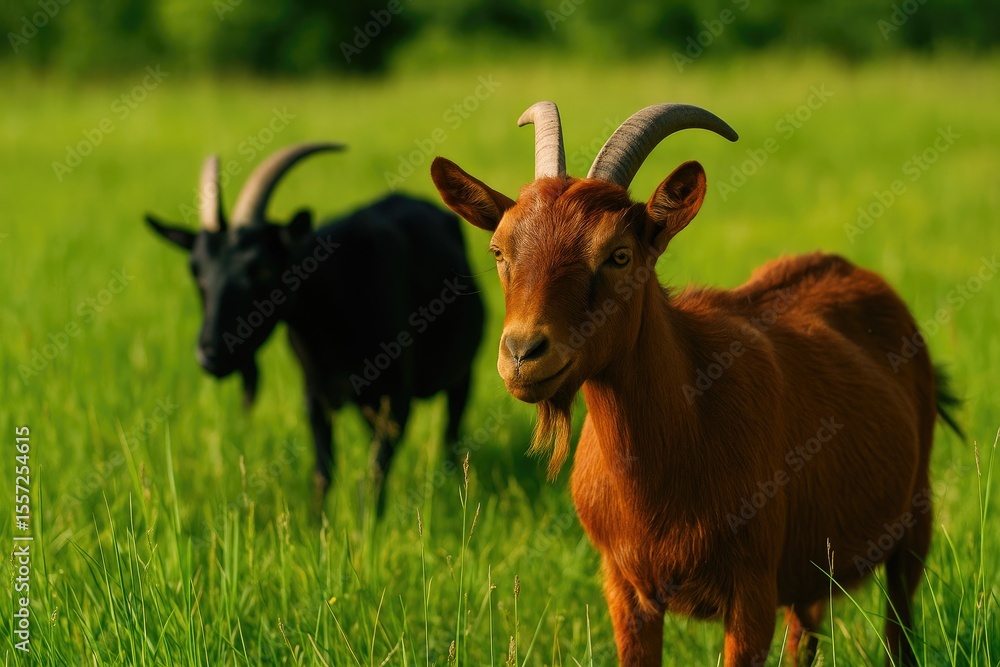 Fototapeta premium Flocks of goats grazing in the fields