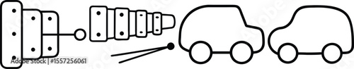 Simple Line Art Illustration of Toys: Xylophone, Car, and Hinge Mechanism for Kids' Educational Resources