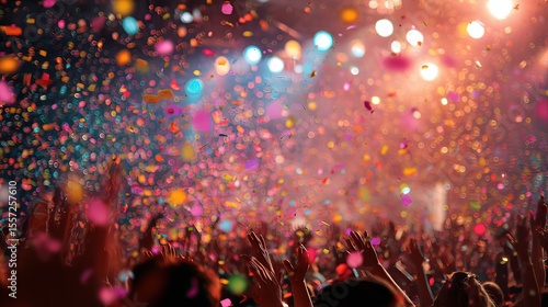 Wallpaper Mural festival crowd dancing under colorful confetti and bright lights, celebration Torontodigital.ca