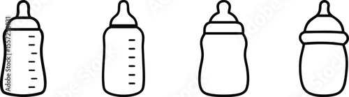 Collection of Baby Bottle Icons, Different Shapes and Styles for Design Projects