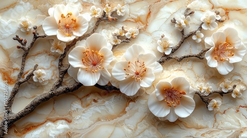 Intricate floral design on a marbled background.