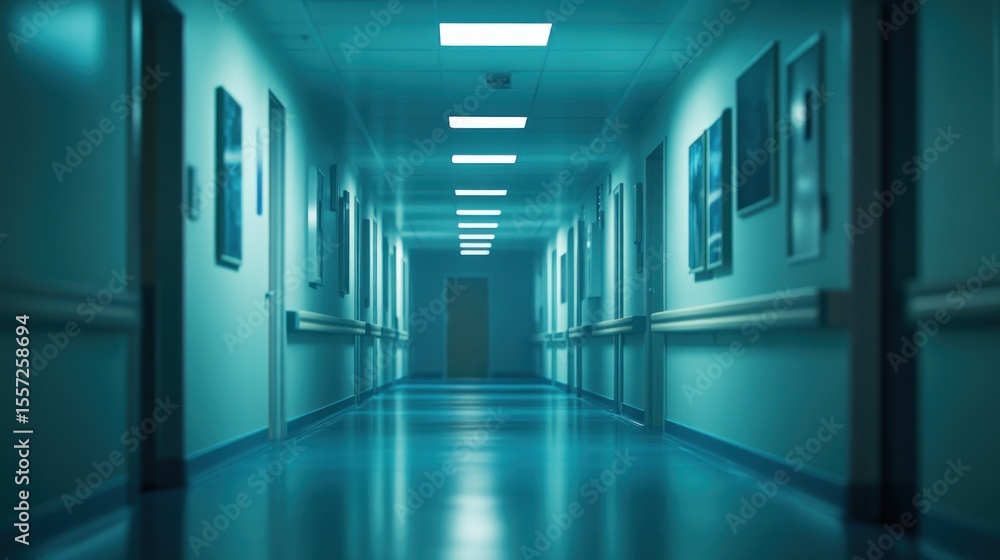 Obraz premium Empty hospital corridor at night