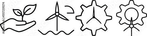 Sustainable Energy Solutions: Wind, Solar, and Green Growth Icons Set