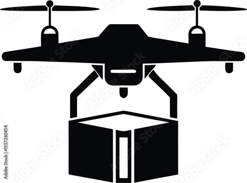 drone package delivery silhouette, food transport drone, flying delivery icon