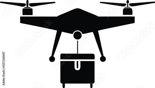 drone package delivery silhouette, food transport drone, flying delivery icon