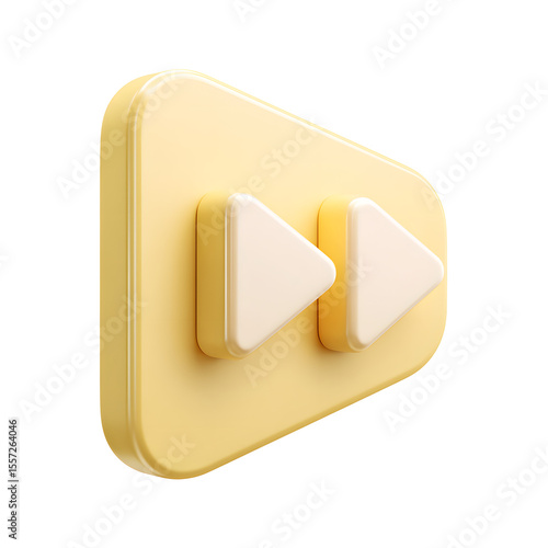 A stylized, three-dimensional rendering of a forward or next button.