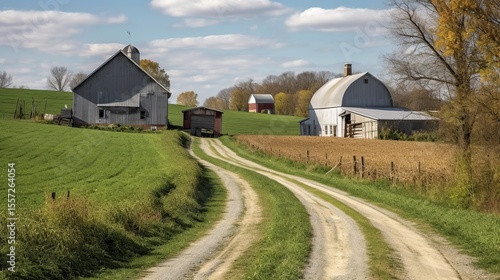 Country Road with Farm Barns, and Autumn.