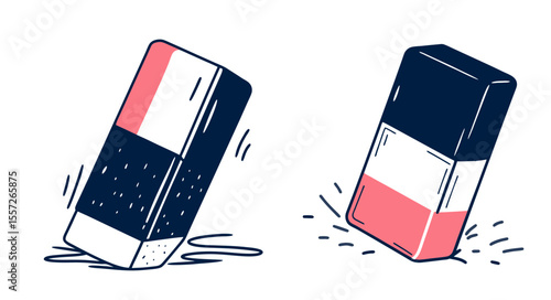 Set of colorful erasers bouncing in playful movement  