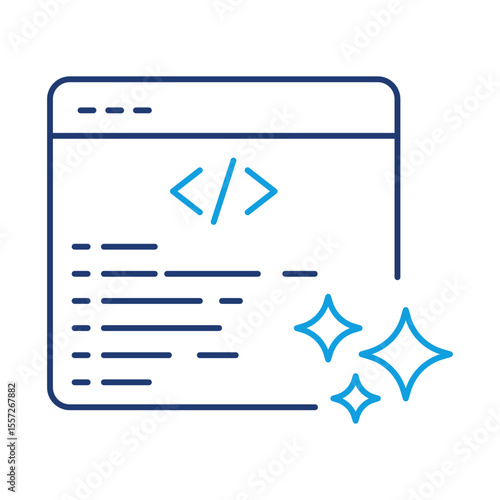 Outline icon of AI Generated Code. Automated Programming, Code Generation, AI Technology, Software Development, Digital Tools, Machine Learning. Outline style