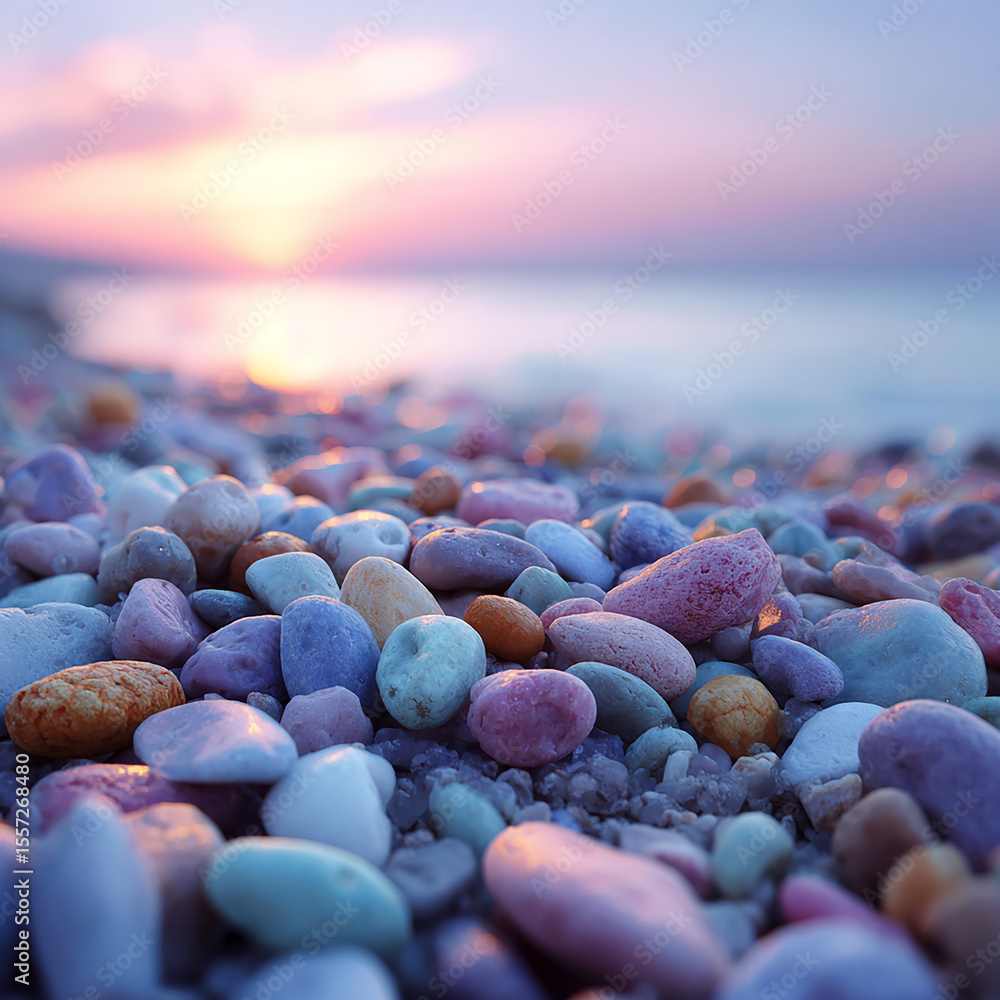 Colorful beach pebbles at sunset stones pastel Colorful beach pebbles at sunset stones pastel
