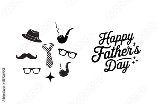 Happy Father’s Day Elements Icon Set Vector Illustration