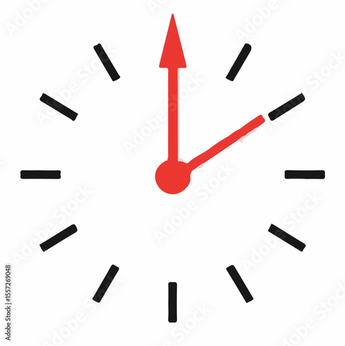 A minimalist vector illustration of a clock face with black hour markers and two red hands pointing towards the 12 and 2 o'clock positions, indicating 2:00.