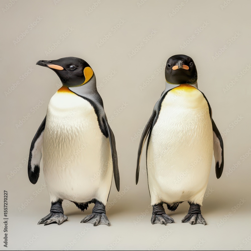 Fototapeta premium Two emperor penguins on neutral ground