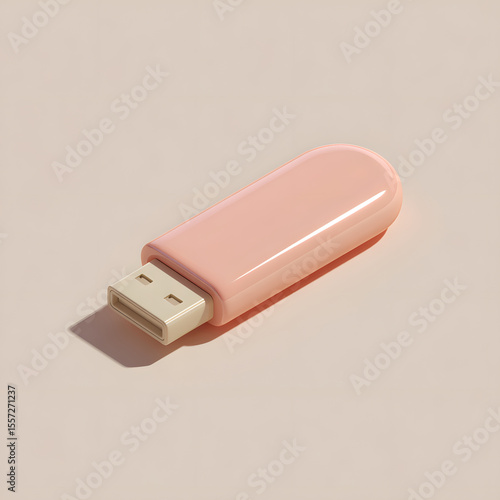 A pink USB flash drive on a light pink background, casting a shadow.