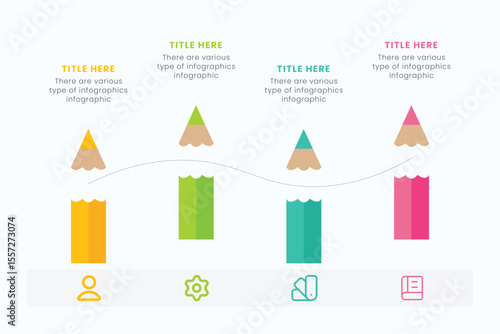 Pencil infographic design template with 4 step for education and Business Concepts, Modern flat vector illustration for presentation