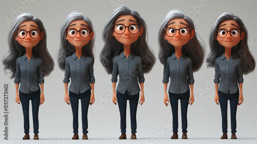 3d set of a woman in casual clothes in different poses illustration in a 3d cartoon style. Fashion teen girl model vector characters set wearing stylish dress with different hairstyles vector.