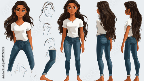 3d set of a woman in casual clothes in different poses illustration in a 3d cartoon style. Fashion teen girl model vector characters set wearing stylish dress with different hairstyles vector.