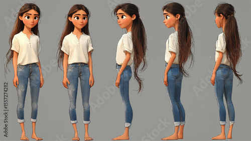 3d set of a woman in casual clothes in different poses illustration in a 3d cartoon style. Fashion teen girl model vector characters set wearing stylish dress with different hairstyles vector.