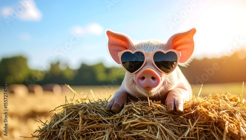 Pink piglet wearing oversized sunglasses