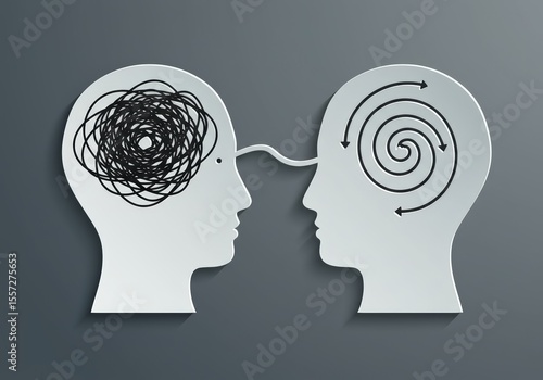 Two heads represent mental states, communication, and clarity in a visual metaphor.