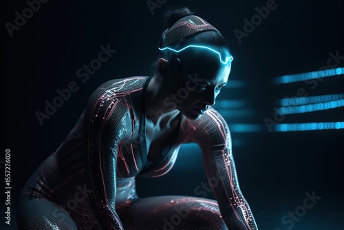 Cyborg Woman with futuristic pose.