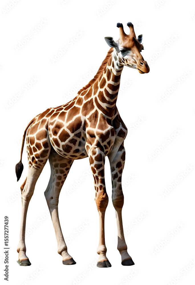 Fototapeta premium Tall Standing Giraffe PNG Transparent Background - Safari Wildlife Animal Vector Illustration Graphic Design Element for Zoo African Nature Educational Projects