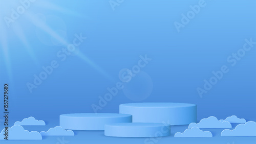 Vector illustration of a blue podium. Perfect for product presentations, cosmetics sales, and discount banners with a modern, glossy finish.