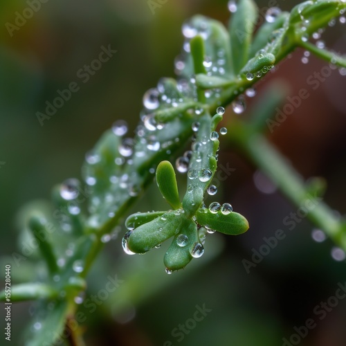 Dew Drops on Green Leaves.
