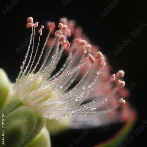 Dewdrops on Exotic Flower Closeup.