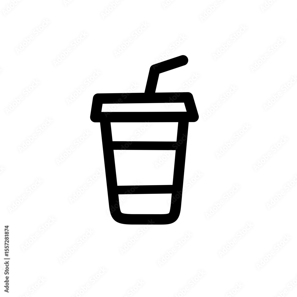 Black outline beverage cup with straw icon in minimalist flat design on white background Black outline beverage cup with straw icon in minimalist flat design on white background