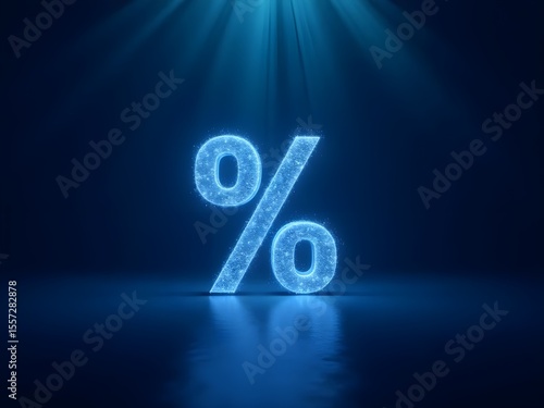 3d rendering of a blue percent sign on dark background