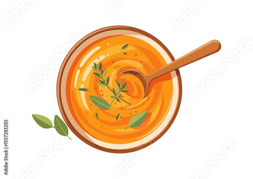 Warm bowl of butternut squash soup with garnish