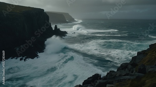 Dramatic Ocean Waves Crashing Cliffs.